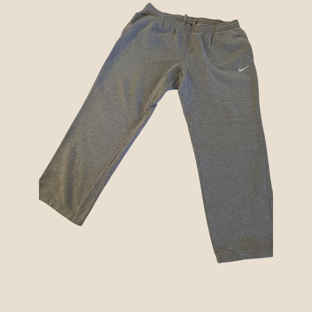 Nike Sweatpants Mens XXL Grey Fleece Embroidered Swoosh Open Bottom Joggers